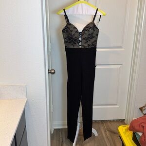 Bebe Black and Tan Lace Jumpsuit